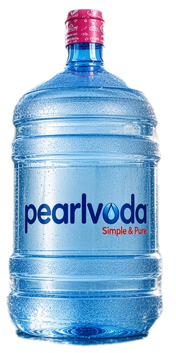 Pearl Voda 19L drinking water bottle with blue label and pink cap